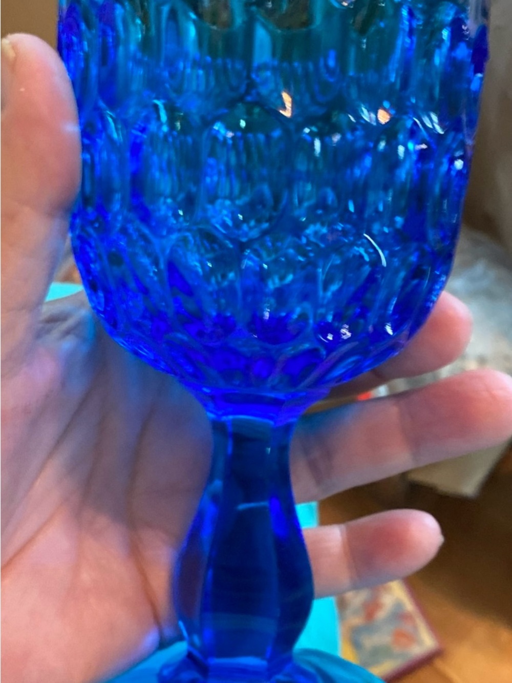 Fenton Cobalt Blue Pressed Glass Goblet